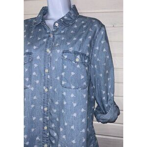 Alexander Jordan Sz LARGE Denim Chambray Shirt Tunic Palms Roll Tab Sleeves EUC